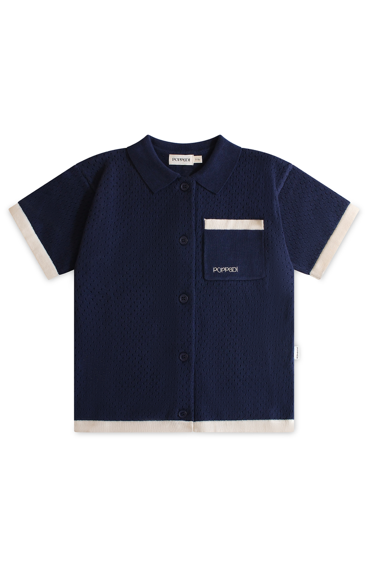 League Collar Shirt - Navy Poppedi Skjorta