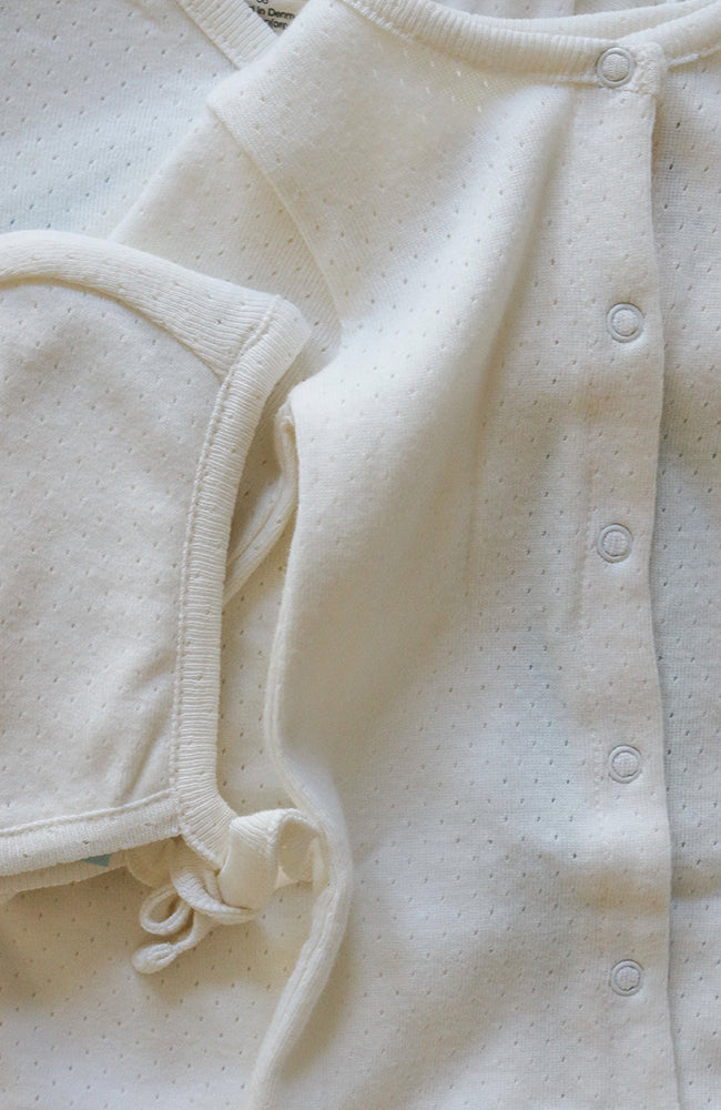 Newborn Suit w/ feet - Offwhite Pointelle Serendipity Organics Onepiece