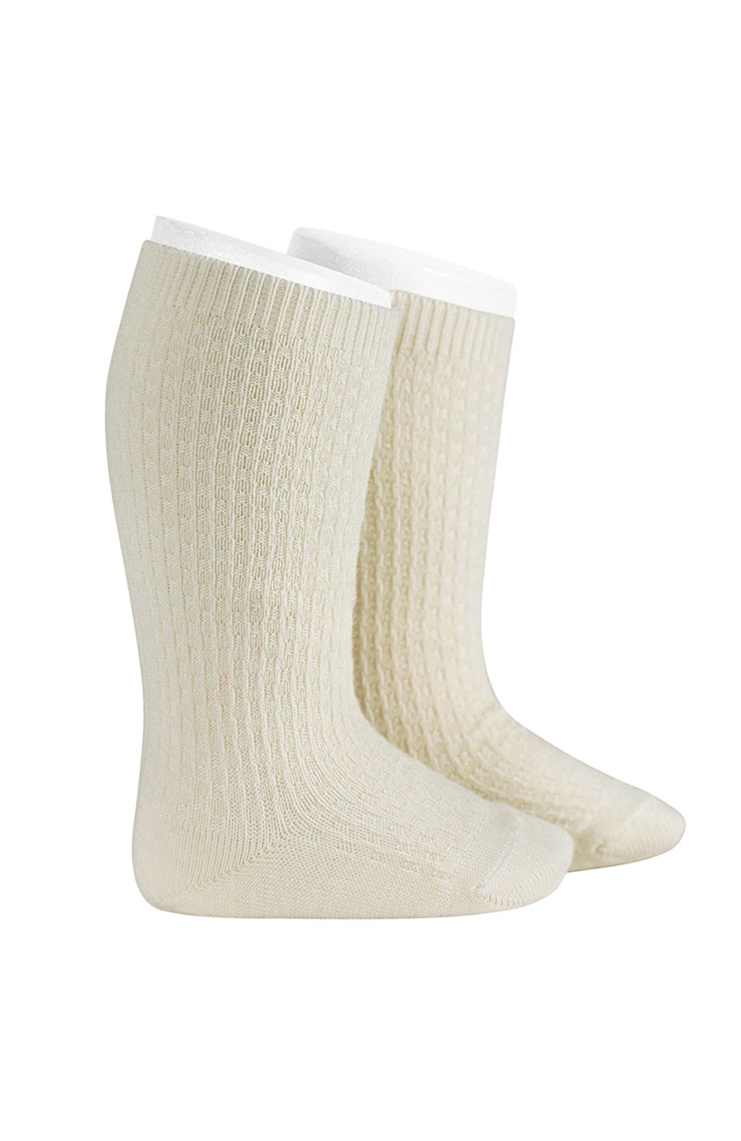 Merino Wool Patterned Knee Socks - Creme