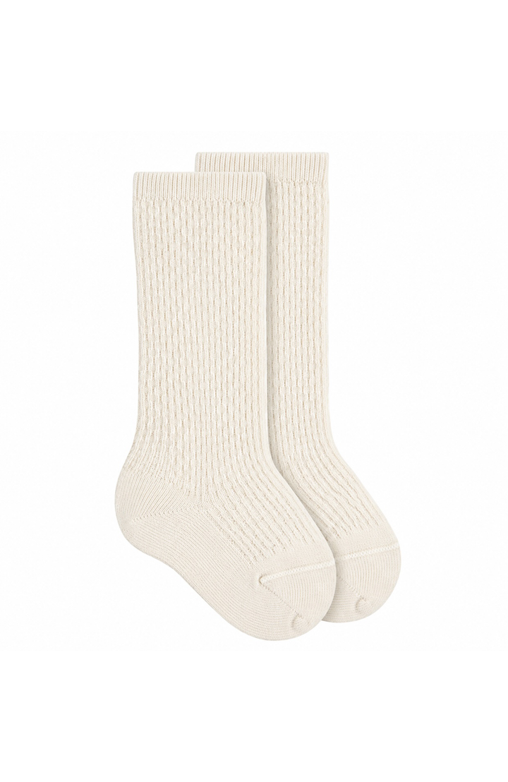 Merino Wool Patterned Knee Socks - Creme