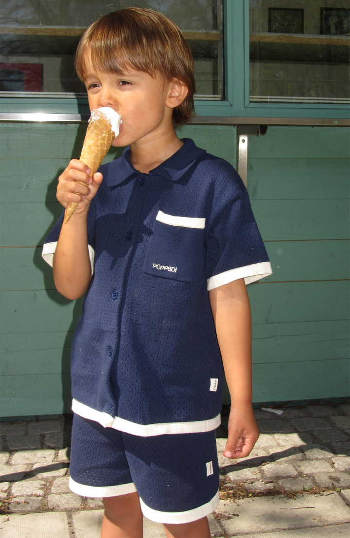 League Collar Shirt - Navy Poppedi Skjorta