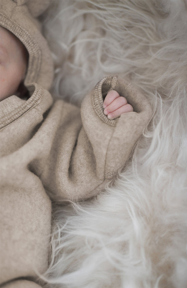 Pram Suit Ears Wool Fleece - Camel Melange HUTTEliHUT ytterkläder